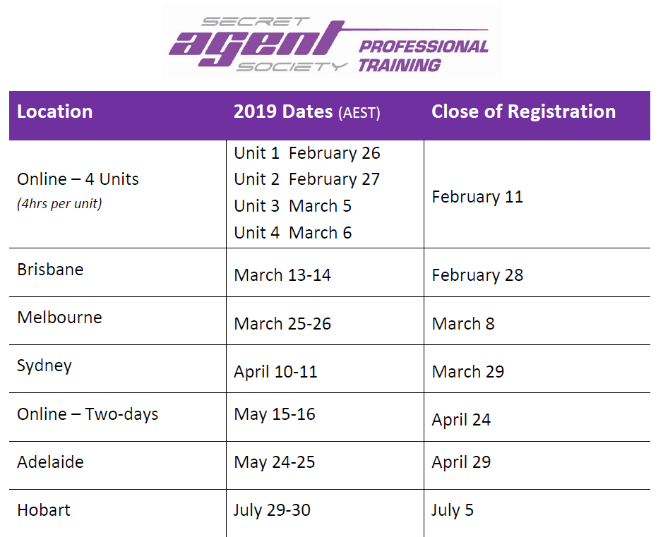 2019 Sem 1 Training Dates 2019 Sem 1 Training Dates